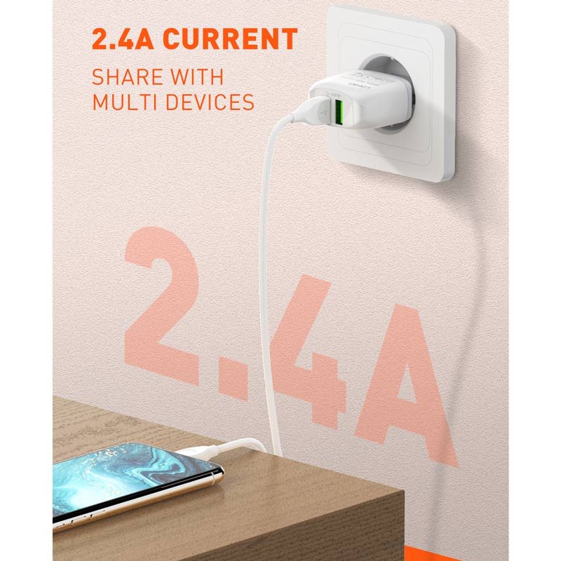 شارژر دیواری فست شارژ LDNIO A2219 2.4A 12W + کابل میکرو یو اس بی