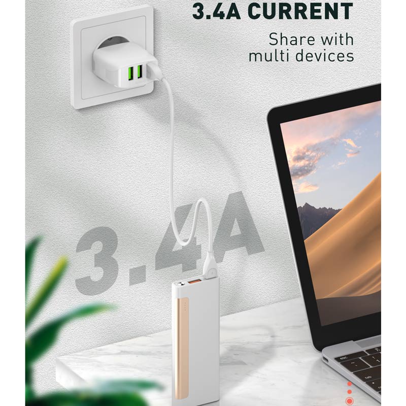 شارژر دیواری فست شارژ LDNIO A3312 3.4A 17W + کابل میکرو یو اس بی