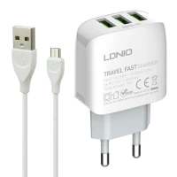 شارژر دیواری فست شارژ LDNIO A3312 3.4A 17W + کابل میکرو یو اس بی