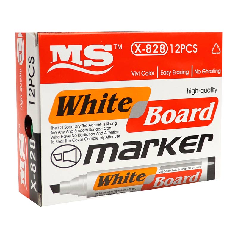ماژیک وایت برد ام اس نوک تخت رنگی MS X-828 بسته 12 عددی