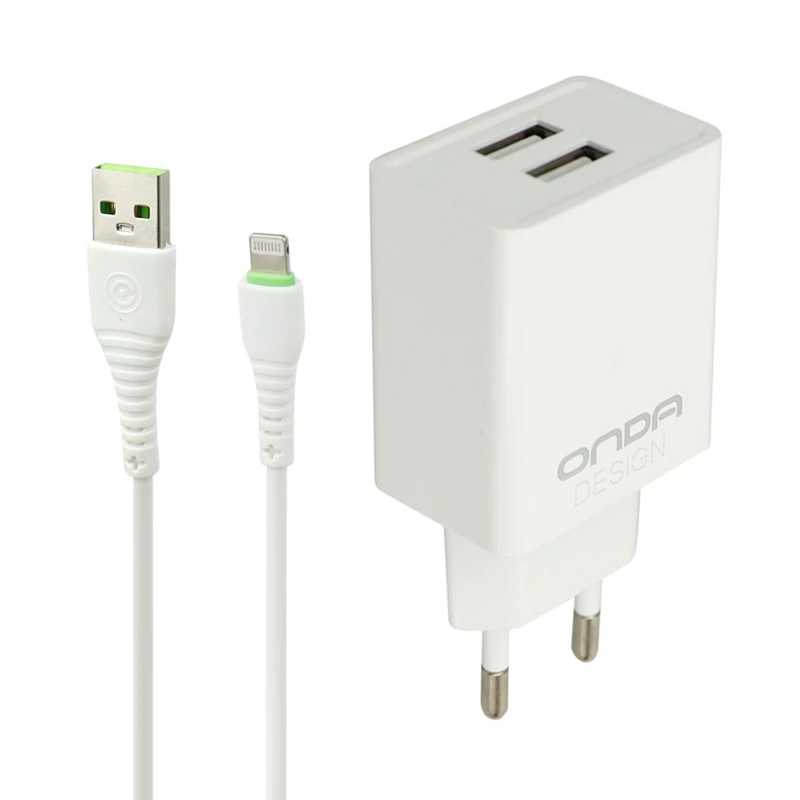 شارژر دیواری فست شارژ ONDA U30&Kit 2.4A + کابل آیفونی