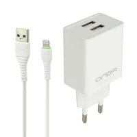 شارژر دیواری فست شارژ ONDA U30&Kit 2.4A + کابل آیفونی