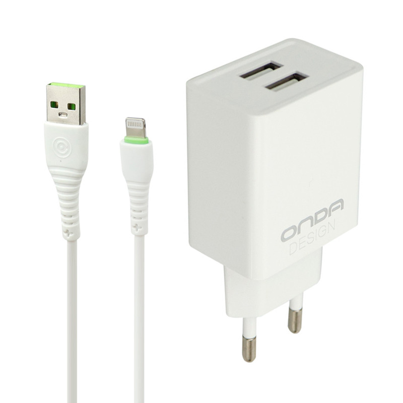 شارژر دیواری فست شارژ ONDA U30&Kit 2.4A + کابل آیفونی