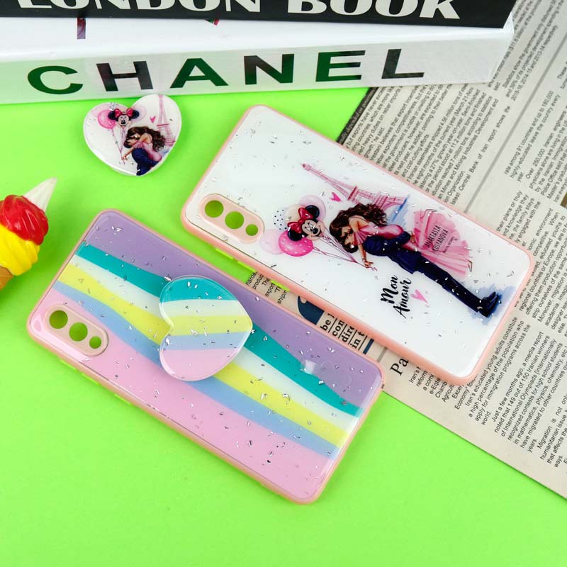 قاب رزینی PC سامسونگ Galaxy A02 / M02 پاپ سوکت دار محافظ لنزدار صورتی