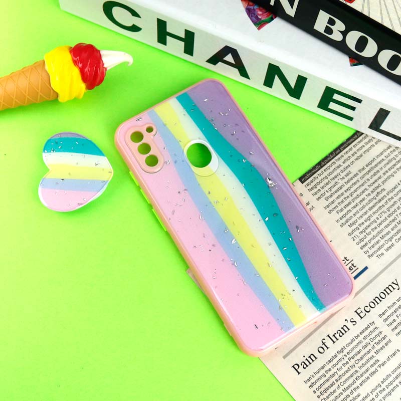 قاب رزینی PC سامسونگ Galaxy A11 پاپ سوکت دار محافظ لنزدار صورتی