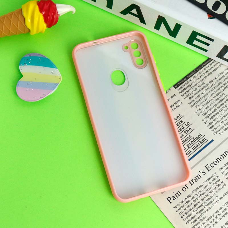 قاب رزینی PC سامسونگ Galaxy A11 پاپ سوکت دار محافظ لنزدار صورتی