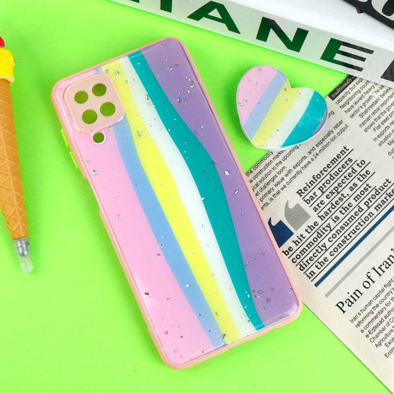 قاب رزینی PC سامسونگ Galaxy A12 پاپ سوکت دار محافظ لنزدار صورتی