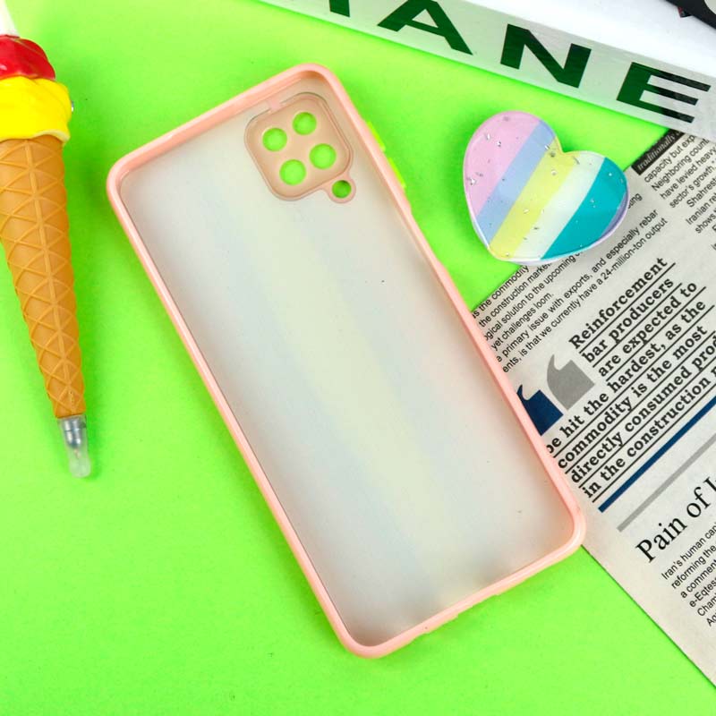 قاب رزینی PC سامسونگ Galaxy A12 پاپ سوکت دار محافظ لنزدار صورتی