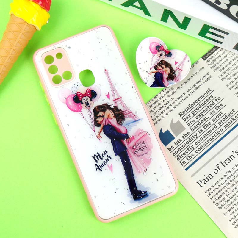 قاب PC محافظ لنزدار رزین پاپ سوکت دار صورتی Samsung Galaxy A21s