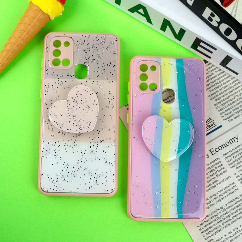 قاب رزینی PC سامسونگ Galaxy A21s پاپ سوکت دار محافظ لنزدار صورتی