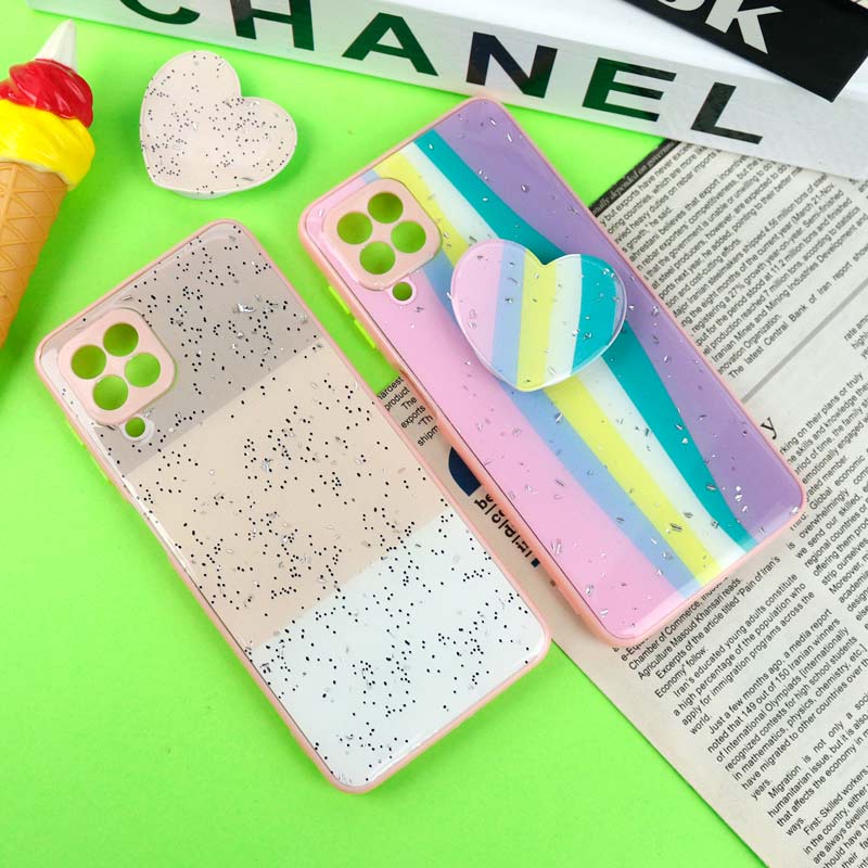 قاب رزینی PC سامسونگ Galaxy A22 4G پاپ سوکت دار محافظ لنزدار صورتی