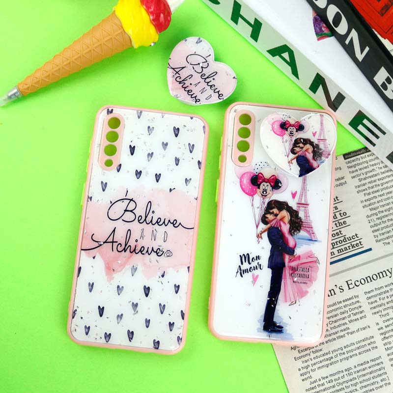 قاب رزینی PC سامسونگ Galaxy A30s / A50s پاپ سوکت دار محافظ لنزدار صورتی