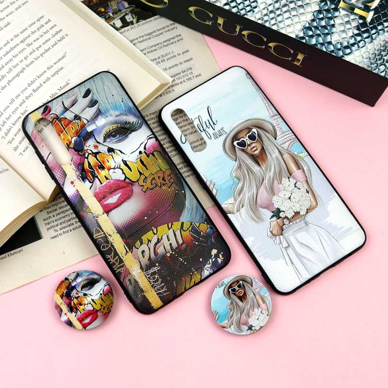 قاب فانتزی برجسته + پاپ سوکت طرح دختر سامسونگ A30s / A50s سری F