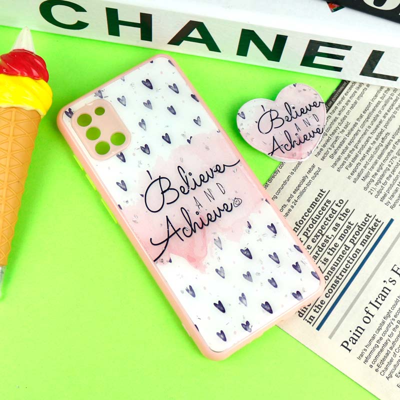 قاب رزینی PC سامسونگ Galaxy A31 پاپ سوکت دار محافظ لنزدار صورتی