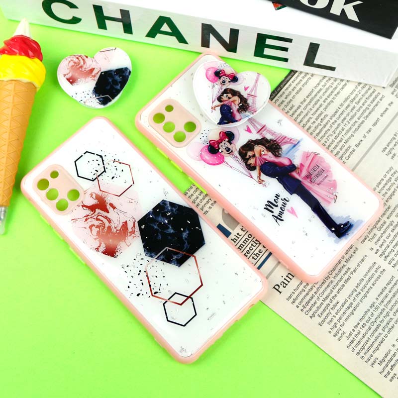 قاب رزینی PC سامسونگ Galaxy A31 پاپ سوکت دار محافظ لنزدار صورتی