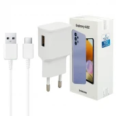 شارژر دیواری 15 وات سامسونگ A32 PD 2A سرجعبه + کابل Type-C و هندزفری و جعبه گوشی
