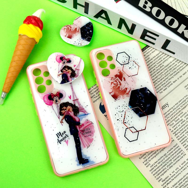 قاب رزینی PC سامسونگ Galaxy A32 4G پاپ سوکت دار محافظ لنزدار صورتی