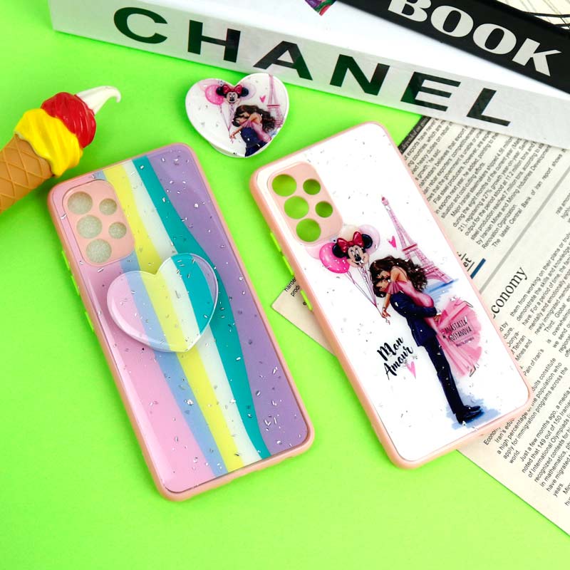 قاب رزینی PC سامسونگ Galaxy A32 4G پاپ سوکت دار محافظ لنزدار صورتی