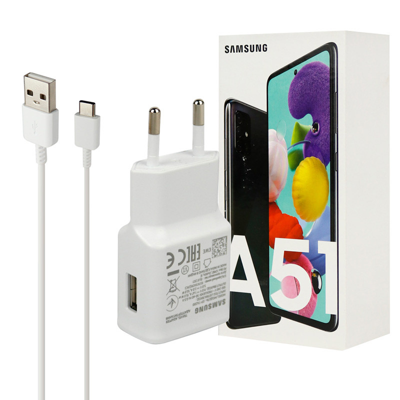 شارژر دیواری فست شارژ Samsung A51 2A PD 15W سرجعبه + کابل Type-C و هندزفری و جعبه گوشی