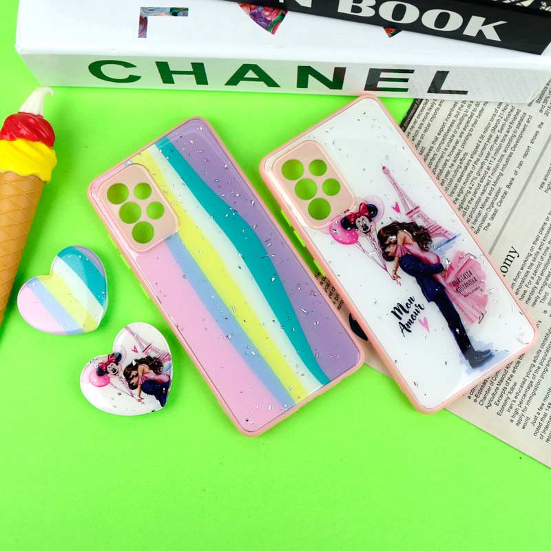 قاب رزینی PC سامسونگ Galaxy A52 / A52s پاپ سوکت دار محافظ لنزدار صورتی