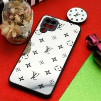 قاب محافظ لنزدار آینه ای + پاپ سوکت طرح LV مشکی Samsung Galaxy A12
