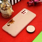 قاب محافظ لنزدار آینه ای + پاپ سوکت طرح قلب صورتی Samsung Galaxy A51