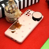 قاب محافظ لنزدار آینه ای + پاپ سوکت طرح قلب صورتی Samsung Galaxy A71