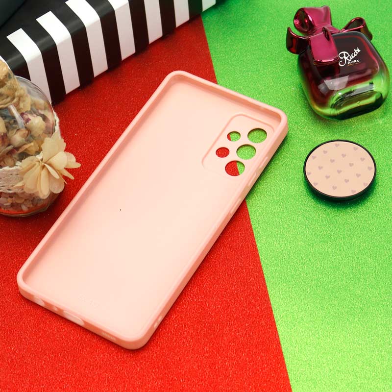 قاب محافظ لنزدار آینه ای + پاپ سوکت طرح قلب صورتی Samsung Galaxy A72