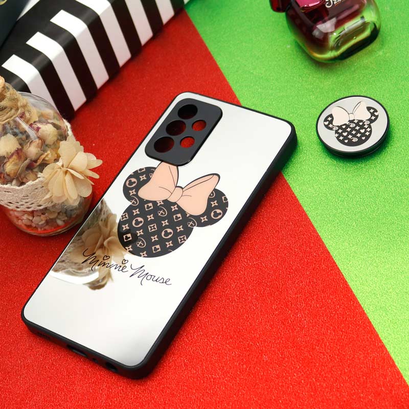 قاب محافظ لنزدار آینه ای + پاپ سوکت طرح میکی موس Samsung Galaxy A72