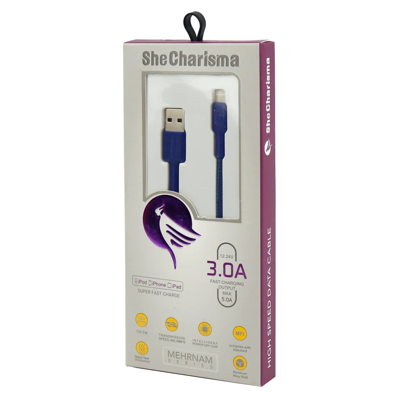 کابل آیفونی فست شارژ She Charisma Mehrnam QC3 3A 1.2m