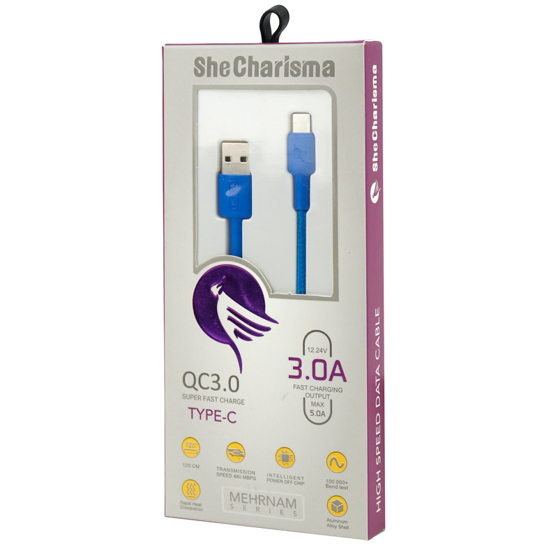 کابل تایپ سی فست شارژ She Charisma Mehrnam QC3 3A 1.2m