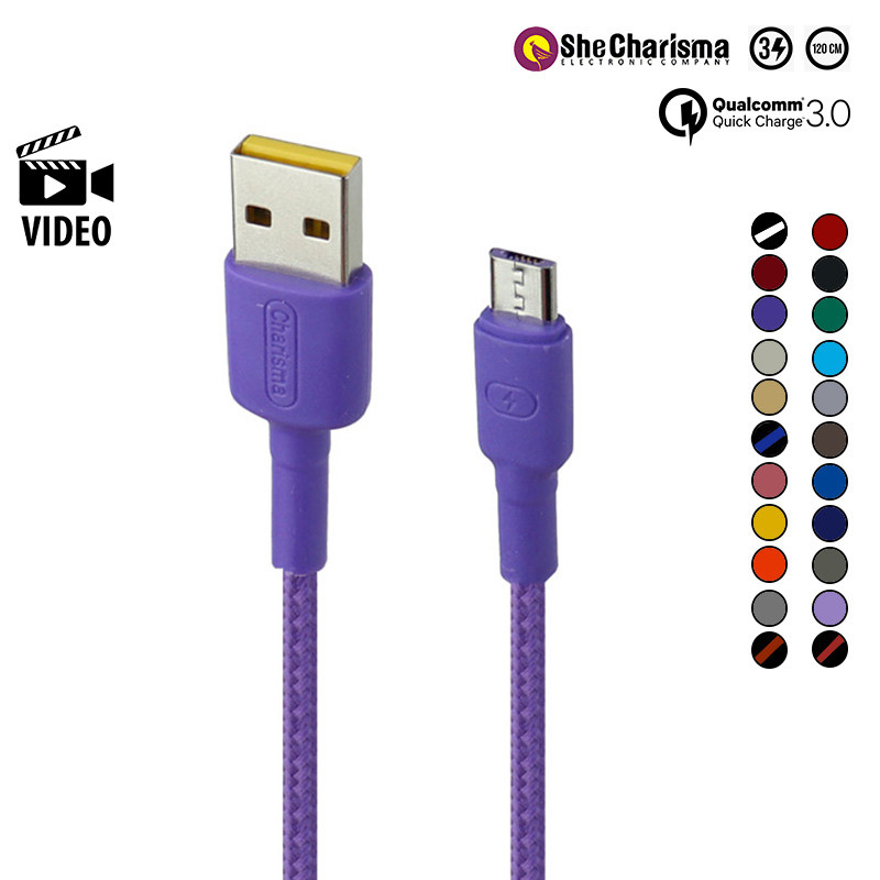 کابل میکرو یو اس بی فست شارژ She Charisma Mehrnam QC3 3A 1.2m