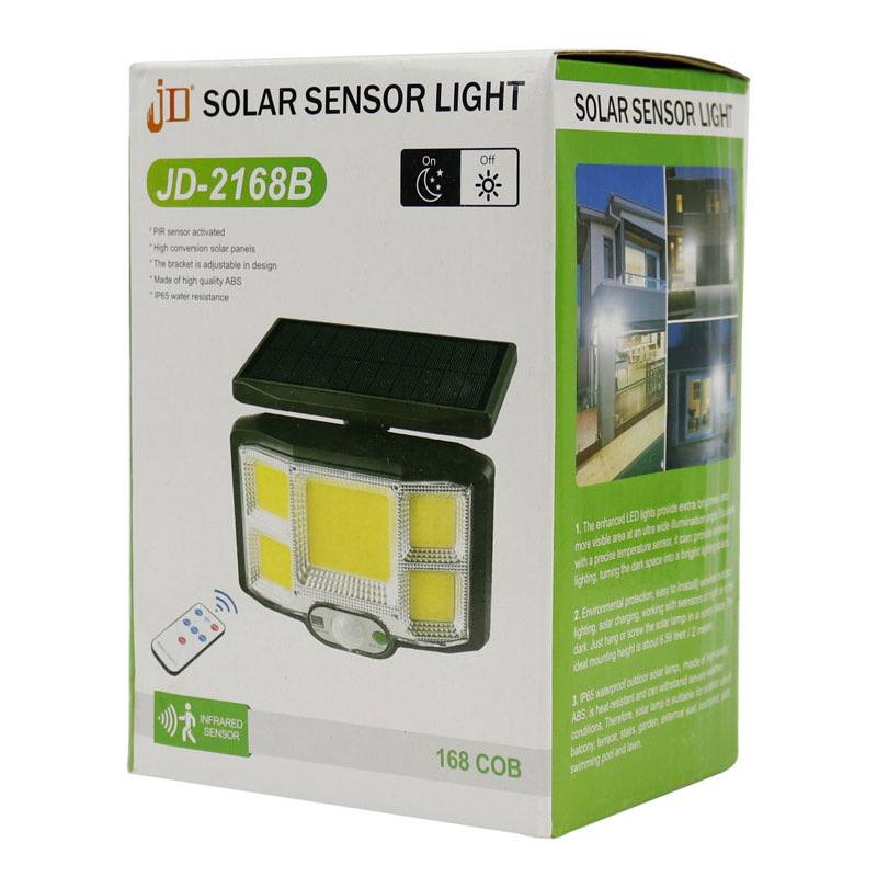 چراغ دیواری سنسوردار خورشیدی Solar Sensor Light JD-2168B + ریموت کنترل