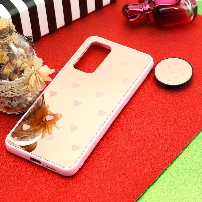 قاب آینه ای + پاپ سوکت طرح قلب صورتی Xiaomi Mi 10T / Mi 10T Pro