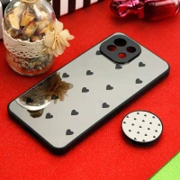 قاب محافظ لنزدار آینه ای + پاپ سوکت طرح قلب مشکی Xiaomi Mi 11 Lite