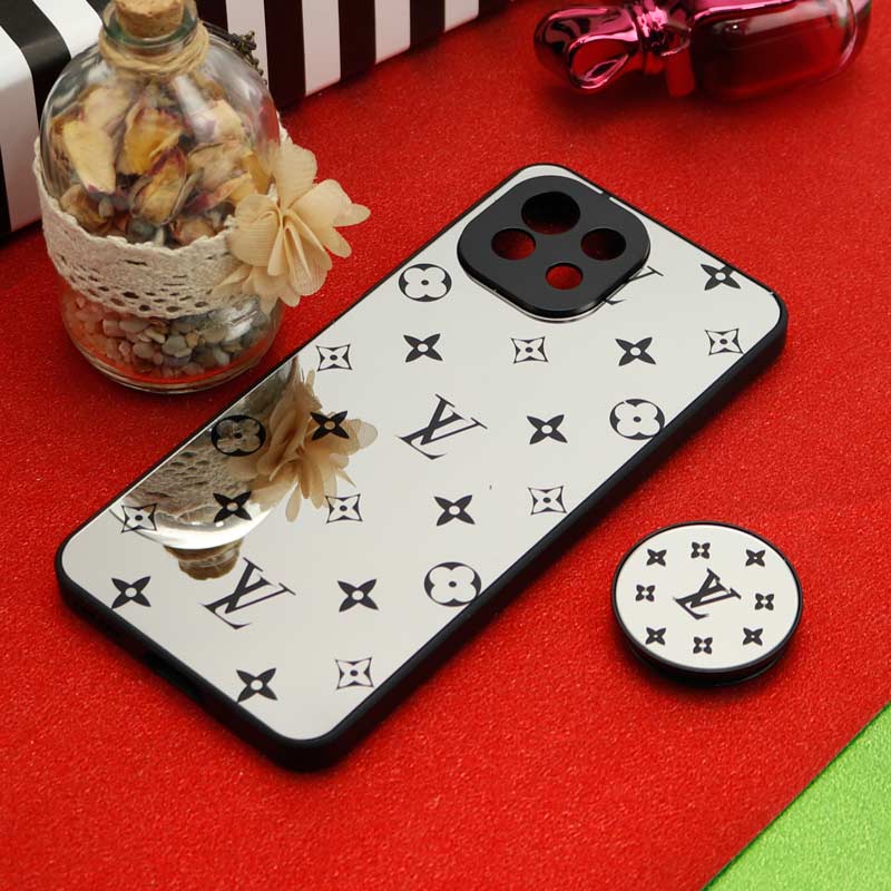 قاب محافظ لنزدار آینه ای + پاپ سوکت طرح LV مشکی Xiaomi Mi 11 Lite