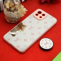 قاب محافظ لنزدار آینه ای + پاپ سوکت طرح LV صورتی Xiaomi Mi 11 Lite