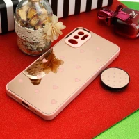 قاب محافظ لنزدار آینه ای + پاپ سوکت طرح قلب صورتی Xiaomi Poco M3 Pro