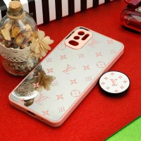 قاب محافظ لنزدار آینه ای + پاپ سوکت طرح LV صورتی Xiaomi Poco M3 Pro