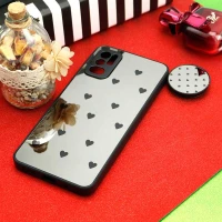 قاب محافظ لنزدار آینه ای + پاپ سوکت طرح قلب مشکی Xiaomi Poco M3 Pro
