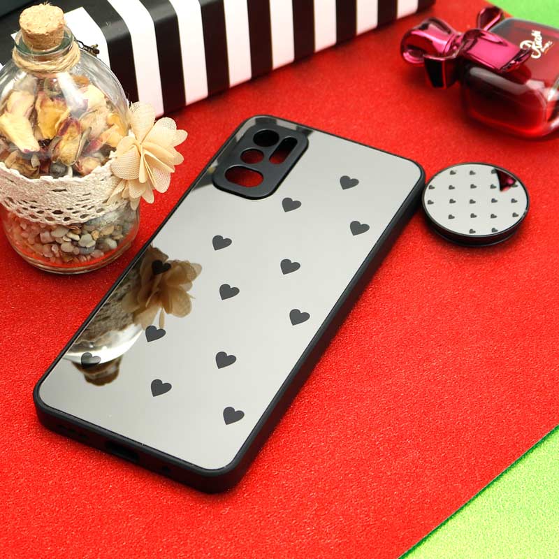 قاب محافظ لنزدار آینه ای + پاپ سوکت طرح قلب مشکی Xiaomi Poco M3 Pro