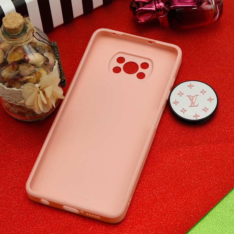 قاب محافظ لنزدار آینه ای + پاپ سوکت طرح LV صورتی Xiaomi Poco X3