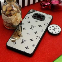 قاب محافظ لنزدار آینه ای + پاپ سوکت طرح LV مشکی Xiaomi Poco X3