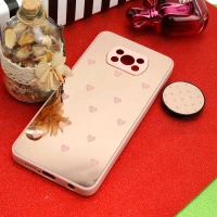 قاب محافظ لنزدار آینه ای + پاپ سوکت طرح قلب صورتی Xiaomi Poco X3
