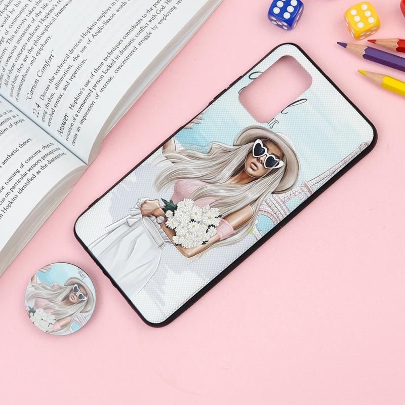 قاب فانتزی برجسته + پاپ سوکت طرح دختر Xiaomi Redmi 9T سری F