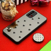 قاب محافظ لنزدار آینه ای + پاپ سوکت طرح قلب مشکی Xiaomi Redmi 9T