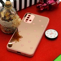 قاب محافظ لنزدار آینه ای + پاپ سوکت طرح قلب صورتی Xiaomi Redmi 9T