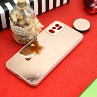 قاب محافظ لنزدار آینه ای + پاپ سوکت طرح قلب صورتی Xiaomi Redmi Note 10 5G