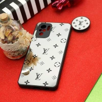 قاب محافظ لنزدار آینه ای + پاپ سوکت طرح LV مشکی Xiaomi Redmi Note 10