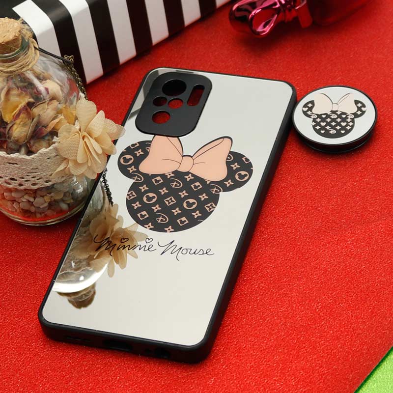 قاب محافظ لنزدار آینه ای + پاپ سوکت طرح میکی موس Xiaomi Redmi Note 10